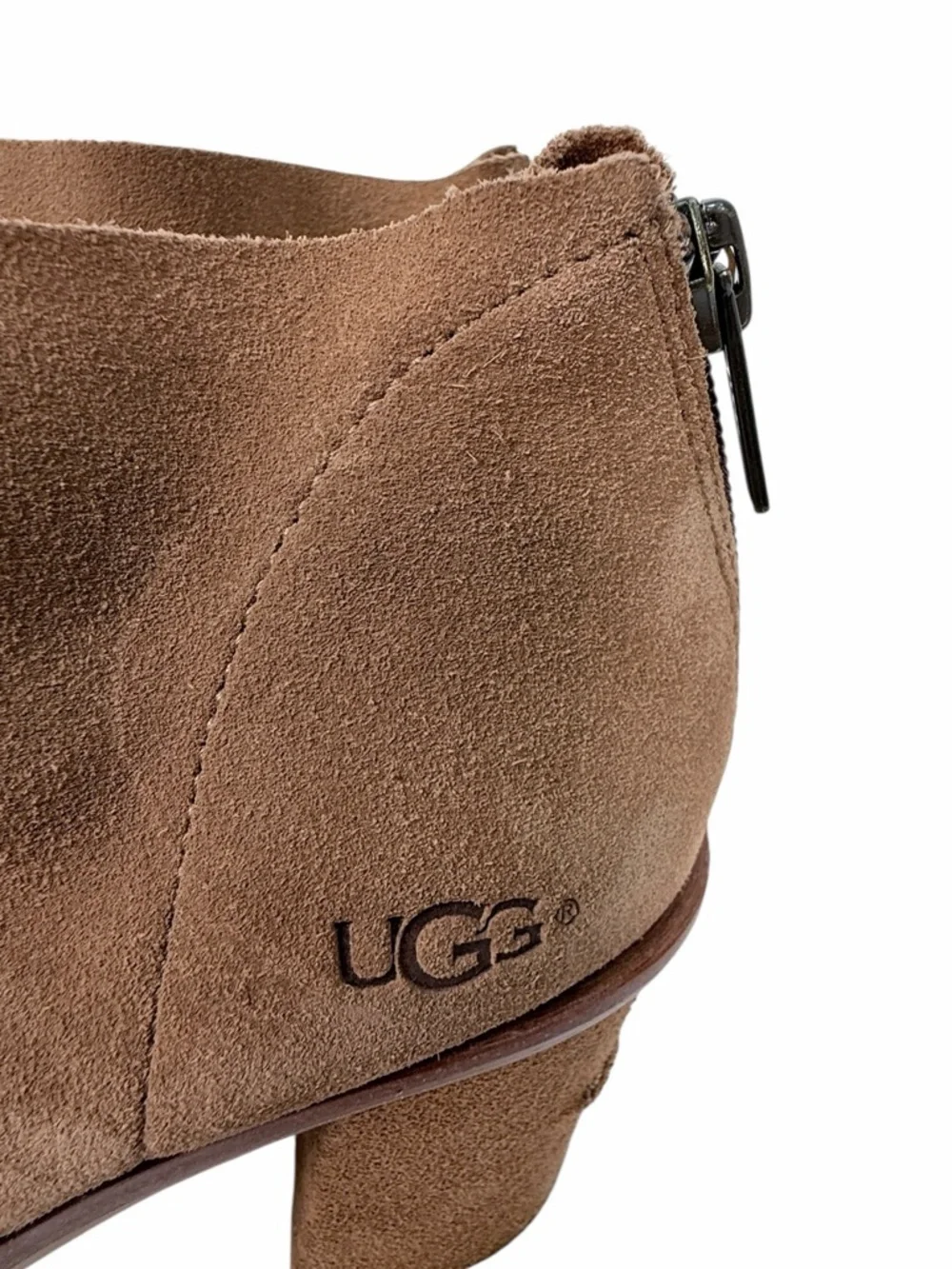 UGG Australia Suede Open Toe Booties Heels Brown Size 7.5 Block Heel Ankle Boots - Picture 3 of 16